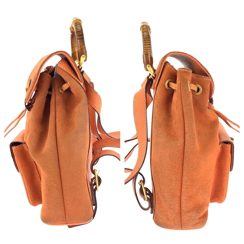 GUCCI Bamboo Orange Brown Suede Backpack - Picture 7 of 10